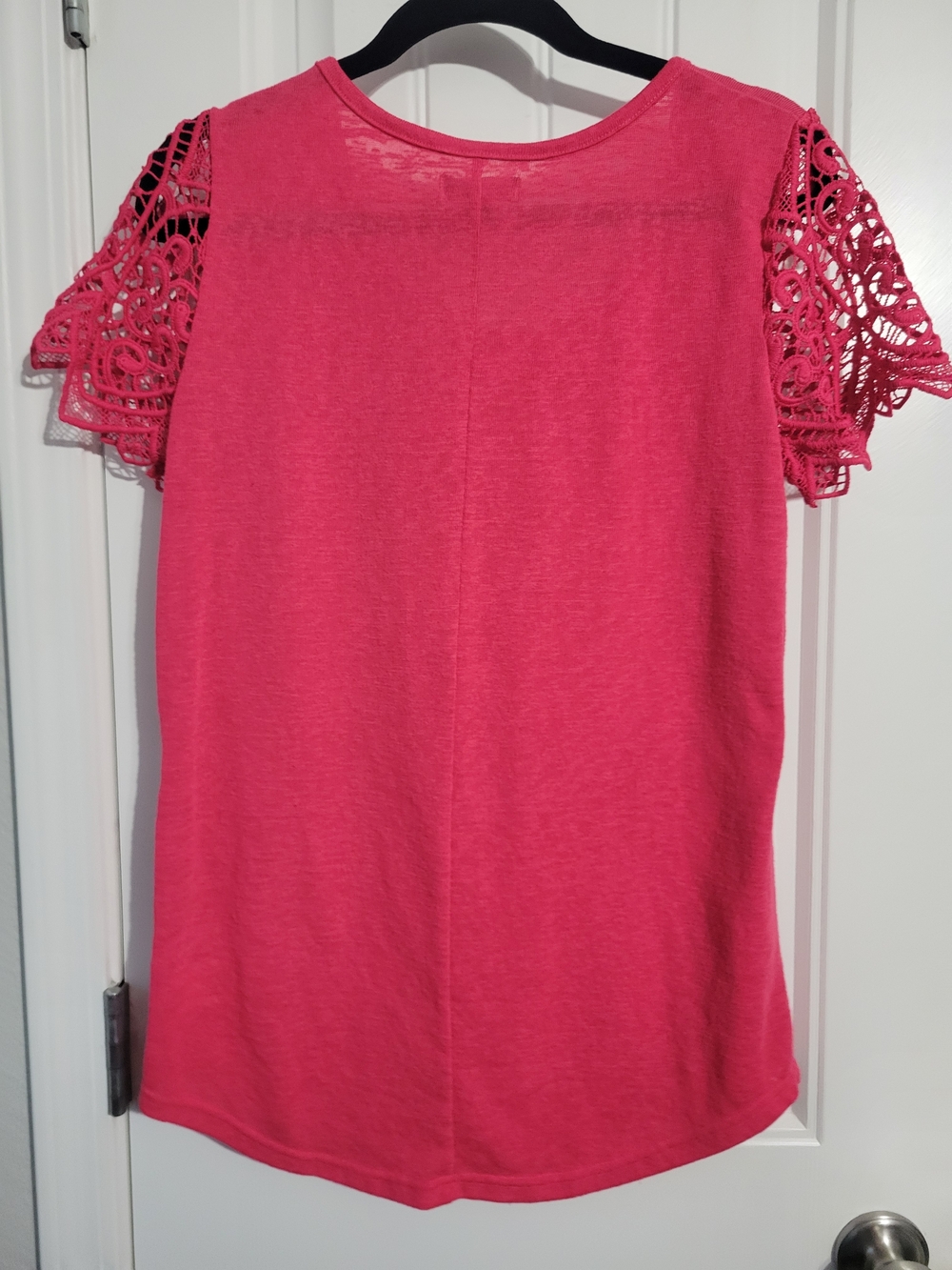The Limited Hot Pink Crochet Sleeve Short Sleeve Tee - Picture 5 of 6